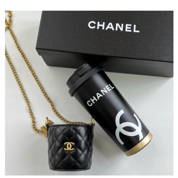 CHANEL Accessories - Chanel Travel Cup with Sleeve and Gold Chain Strap Black